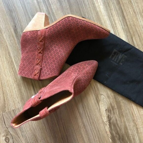 Frye Maley Perf Bootie Ankle Heeled Perforated Suede